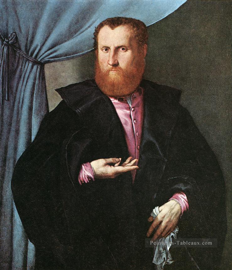 Portrait d’un homme en manteau de soie noir 1535 Renaissance Lorenzo Lotto Peintures à l'huile
